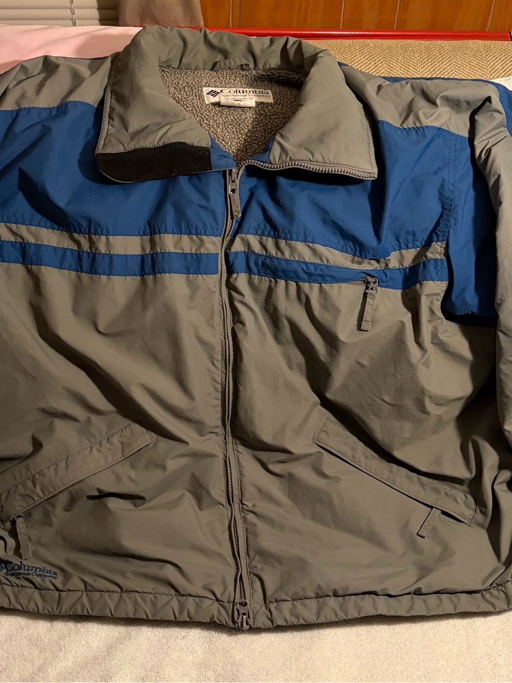 Vintage Columbia Fleece Lined Colorblock Winter Jacket Blue Grey Men's XL